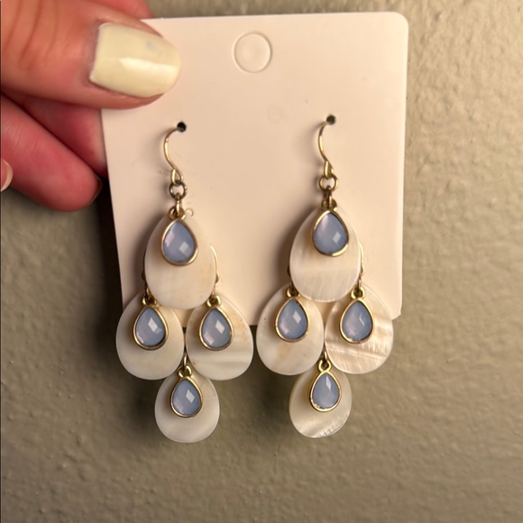 Elegant Gold and White Chandelier Earrings - Picture 1 of 2